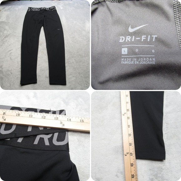 Nike Pro Leggings Womens Large Black Dri-FIT‎ Pull-On Athletic Running Training - Picture 1 of 16